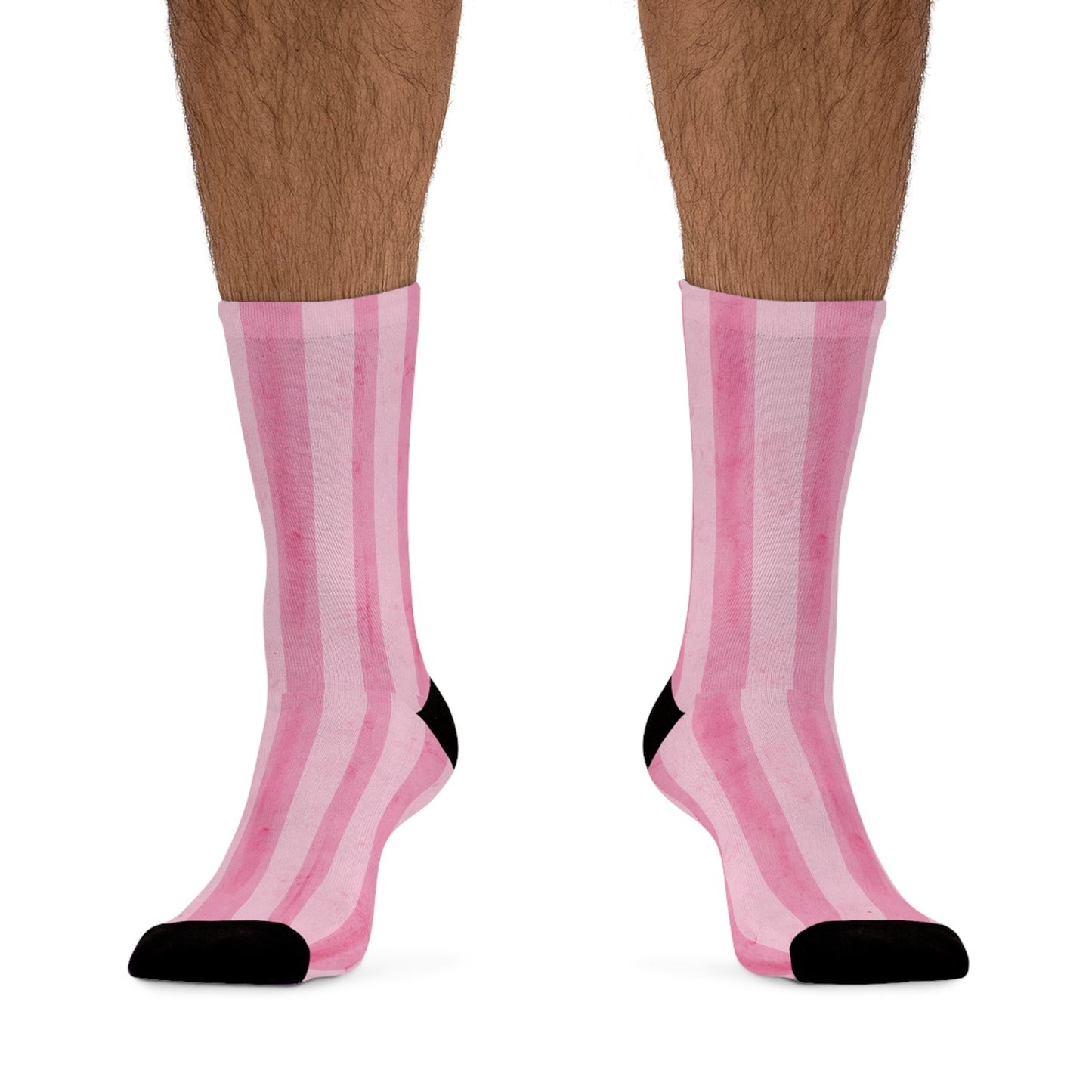 MITC 2026 Edition - Pink Striped Recycled Poly Socks — Eco-Friendly Casual Crew Socks with Tropical Patch
