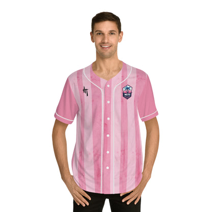 MITC 2026 Edition - Pink Striped Baseball Jersey — 'MITC' Palm Logo All-Over Print