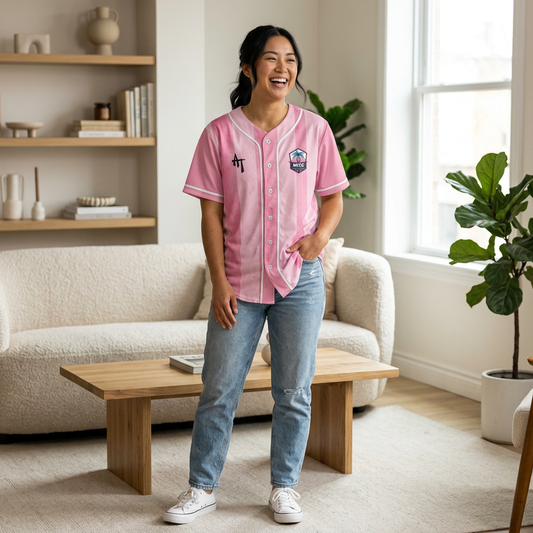 MITC 2026 Edition - Pink Striped Women's Baseball Jersey – MITC Logo Button-Up